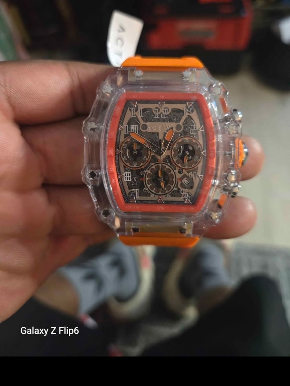 Activa Transparent Case Orange Strap Chronograph Watch - Brand Unknown